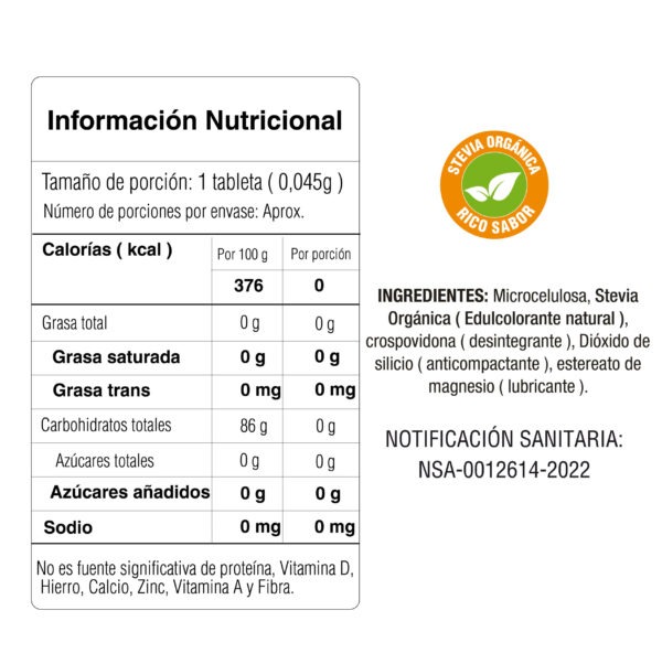 Stevia Orgánica en Pastillas x 500 Tabletas Erba Dolce - Imagen 2